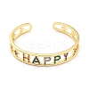 Word Happy Brass Micro Pave Colorful Cubic Zirconia Open Cuff Bangles for Women BJEW-Z062-21G-2