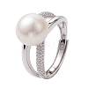 Round Natural Pearl Adjustable Rings RJEW-P113-09P-1