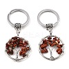 Natural Red Jasper Flat Round with Tree of Life Pendant Keychain KEYC-E023-03L-1