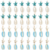 40Pcs 4 Colors Cowrie Shell & Dyed Synthetic Turquoise Starfish Pendants PALLOY-SC0004-40-1