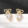 Heart Brass Micro Pave Clear Cubic Zirconia Stud Earrings EJEW-P331-06G-1