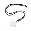 Natural Quartz Crystal Flat Round with Flower of Life Pendant Necklace with Nylon Cord for Women NJEW-P274-02-07-2