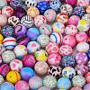 Printed Round with Flower Pattern Silicone Focal Beads SI-JX0056A-199-4