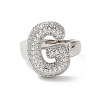 Letter Brass Micro Pave Clear Cubic Zirconia Open Cuff Ring for Women RJEW-N046-03G-P-2