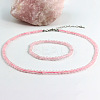 Natural Rose Quartz Round Beaded Necklaces & Stretch Beaded Bracelets Sets WG4DE29-01-1