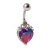 304 Stainless Steel & Bloodstone & Cubic Zirconia Belly Rings WGF3178-01-4