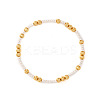 Brass & Imitation Pearl Round Beads Stretch Bracelets QX7837-4-1