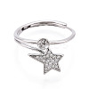 Star Shape Brass Micro Pave Clear Cubic Zirconia Adjustable Ring Settings KK-T076-51P-2
