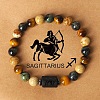 12 Constellations Natural Tiger Eye & Picture Jasper Round Beaded Stretch Bracelets for Men Women WG21EC3-06-1