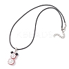 Glass Seed Beads & Glass Pearl Round Beaded Bear Pendant Waxed Cotton Cord Necklaces for Women Men NJEW-MZ00126-03-4