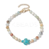 Natural Flower Amazonite &  Synthetic Turquoise Charm Anklets for Women AJEW-AN00616-01-1