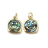 Epoxy Resin & Natural Paua Shell Square with Smiling Face Charms KK-K384-14G-1