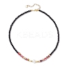 Shell Pearl & Faceted Round Black Glass Beaded Necklaces NJEW-JN05455-4