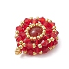 Natural Carnelian(Dyed & Hearted) & Glass Seed Beaded Flat Round Pendants PALLOY-MZ00950-07-4