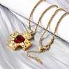 Cross with Heart 304 Stainless Steel Cubic Zirconia Pendant Necklaces NJEW-H070-01G-01-3