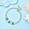 Brass Cable Chains & Rice Natural Cultured Freshwater Pearl Double Layers Bracelets for Women BJEW-JB14135-02-2