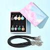 DIY Natural & Synthetic Gemstone Round Pendant & Waxed Cord Pendant Necklace Making Kits DIY-FS0008-47-6