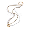 Ion Plating(IP) 304 Stainless Steel & Plastic Pearl Beaded Double Layer Necklaces NJEW-P320-25G-4