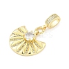 Brass Clear Cubic Zirconia Fan European Dangle Charms KK-Z090-05G-2