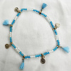 Bohemian Style Alloy Coin Charm Tassel Plastic Seed Beaded Stretch Anklets FS-WGB8A48-02-1