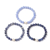 3Pcs Round Natural Blue Spot Jasper & Dyed Blue Lace Agate & Lapis Lazuli & Pearl Beaded Stackable Stretch Bracelets Sets BJEW-JB12992-3