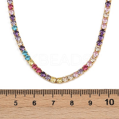 925 Sterling Silver Pave Colorful Cubic Zirconia Tennis Necklaces for Women NJEW-C096-01B-G01-1