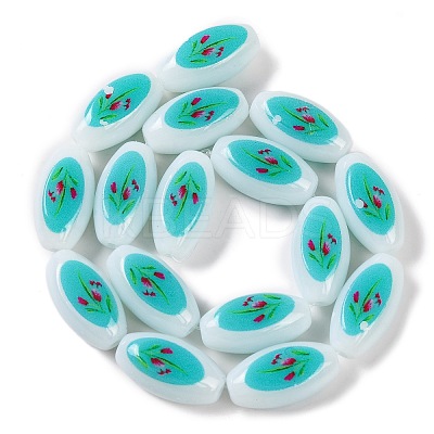 Printing Glass Oval Beads for Necklaces Bracelets Making GLAA-B020-01A-09-1
