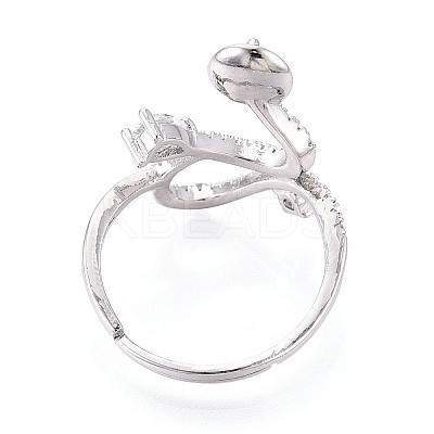 Curve Shape Brass Micro Pave Clear Cubic Zirconia Adjustable Ring Settings KK-T076-46P-1