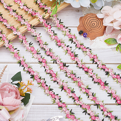 15 Yards Flower Polyester Embroidery Lace Ribbon OCOR-WH0070-77A-1