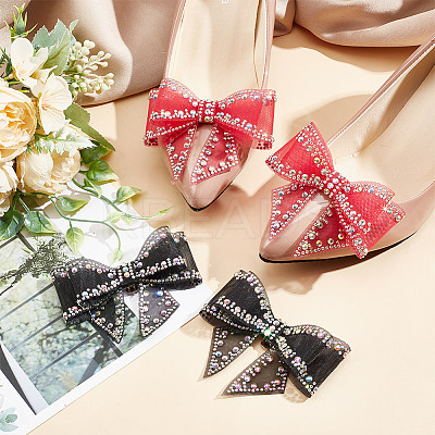 4Pcs 2 Colors Bowknot Polyester Rhinestone Shoe Decorations AJEW-HY0001-80A-1