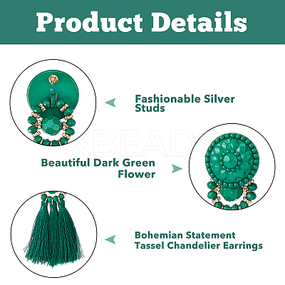 4 Pairs 4 Colors Polyester Tassel Dangle Stud Earrings EJEW-FI0002-41-1