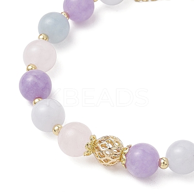 Natural Aquamarine & Rose Quartz & Amethyst Round Beaded Bracelets BJEW-JB11925-03-1