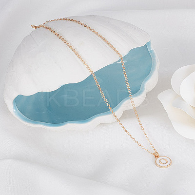 1Pc Zinc Alloy White Enamel Round with Letter Pendant Necklaces NJEW-LP0002-88G-O-1