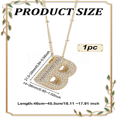 1Pc Brass Micro Pave Cubic Zirconia Letter Pendant Necklaces NJEW-LP0001-43B-G-1