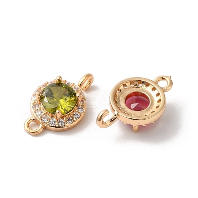 Brass Micro Pave Clear Cubic Zirconia Flat Round Links Connector Charms KK-C062-031G-1