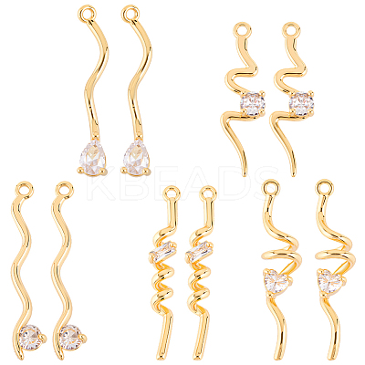 10Pcs 5 Styles Brass Micro Pave Clear Cubic Zirconia Pendants KK-BBC0022-13-1