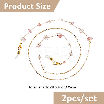 2Pcs Alloy & Cherry Quartz Glass Chips Chains for Eyeglasses HJEW-FH00128-1