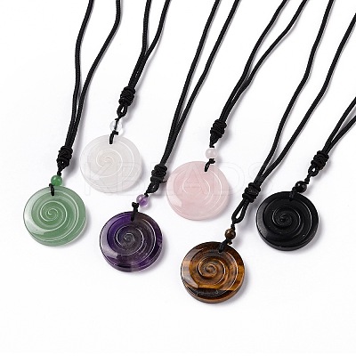 Adjustable Natural Mixed Gemstone Vortex Pendant Necklace with Nylon Cord for Women NJEW-L171-05-1