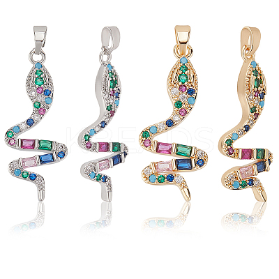 6Pcs 2 Colors Brass Micro Pave Cubic Zirconia Pendants KK-BBC0019-19-1