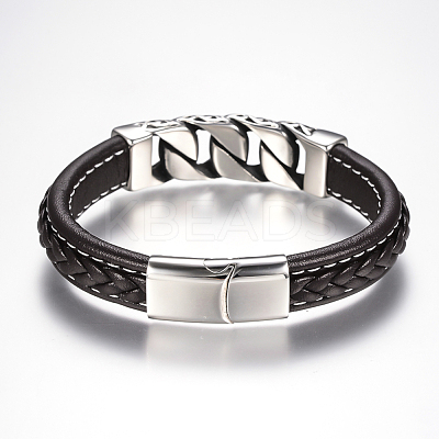 Men's Braided PU Leather Cord Bracelets BJEW-H559-08-1