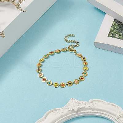 Colorful Enamel Flower Link Chain Bracelet X-BJEW-JB09940-1