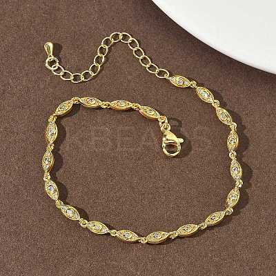 Brass Micro Pave Clear Cubic Zirconia Eye Link Chain Bracelets for Women BJEW-G764-09G-1