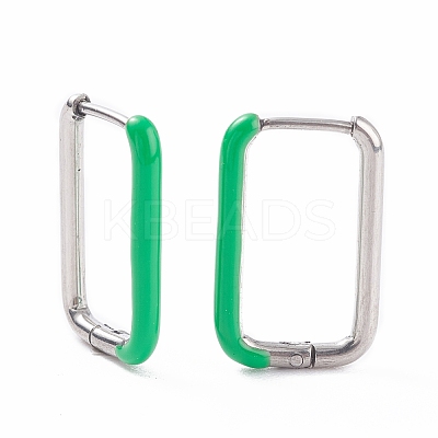 Two Tone 304 Stainless Steel Rectangle Huggie Hoop Earrings with Enamel for Women EJEW-C010-10-P-1