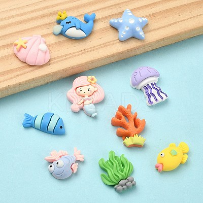 10Pcs 10 Styles Ocean Theme Opaque Resin Cabochons RESI-YW0001-53-1