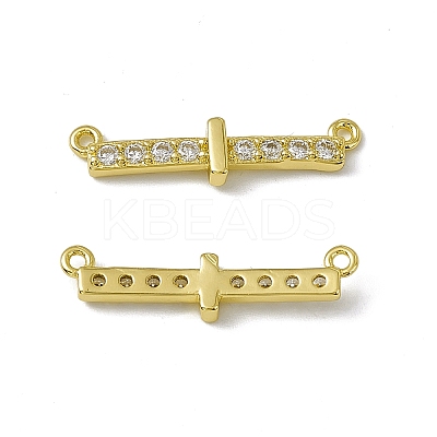 Rack Plating Brass Micro Pave Clear Cubic Zirconia Connector Charms KK-C007-37G-I-1