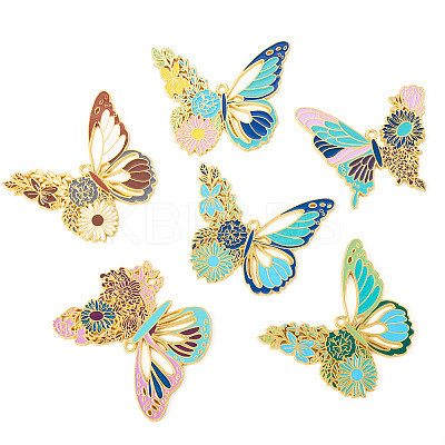 6Pcs 6 Styles Rack Plating Alloy Enamel Big Pendants ENAM-TA0002-76-1
