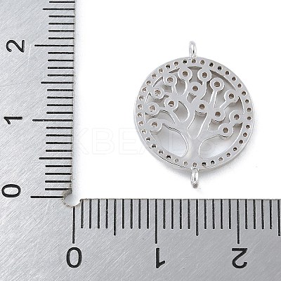 Rack Plating Brass Clear Cubic Zirconia Flat Round with Tree Connector Charms KK-A234-032P-1