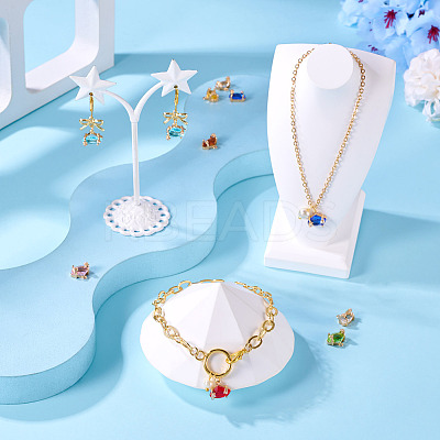 15Pcs Brass Micro Pave Cubic Zirconia with Glass Charms KK-TA0001-82-1