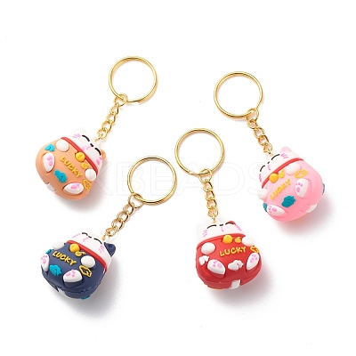 PVC Plastic Lucky Cat Pendants Keychains KEYC-JKC00351-1