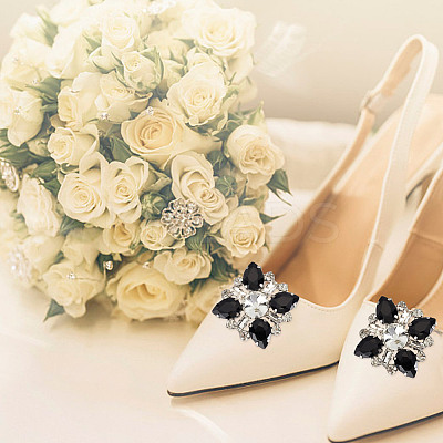 2 Pairs 2 Colors Glass Rhinestone Shoe Decorations AJEW-GO0001-88-1